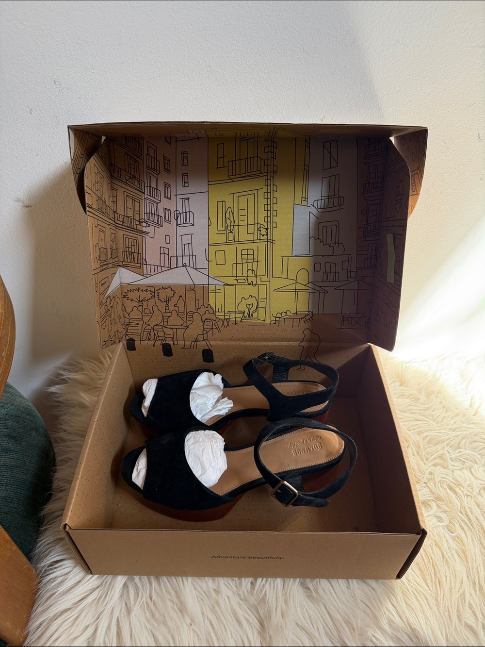 Soludos Black Suede Platform Sandals with Wood-Effect Heel Women’s 8.5 - Picture 5 of 9
